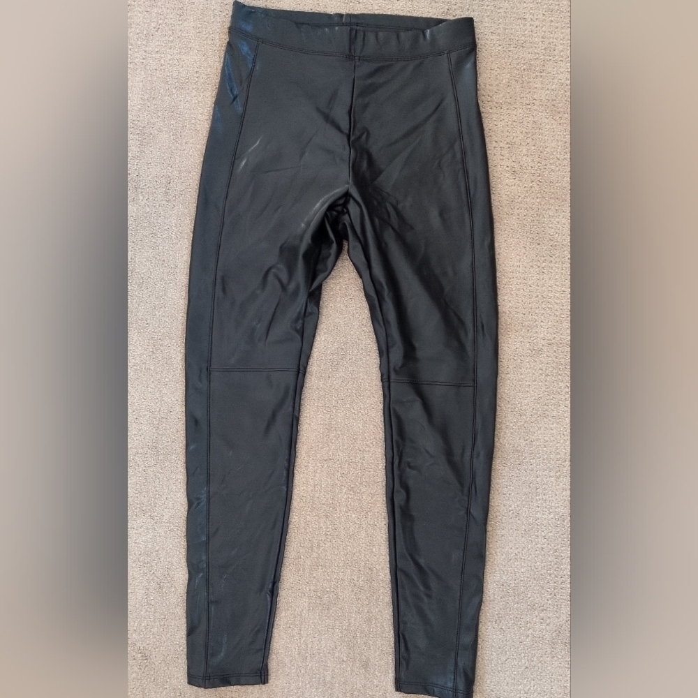 Express Women's High Waisted Faux Leather Black Leggings - Picture 3 of 7